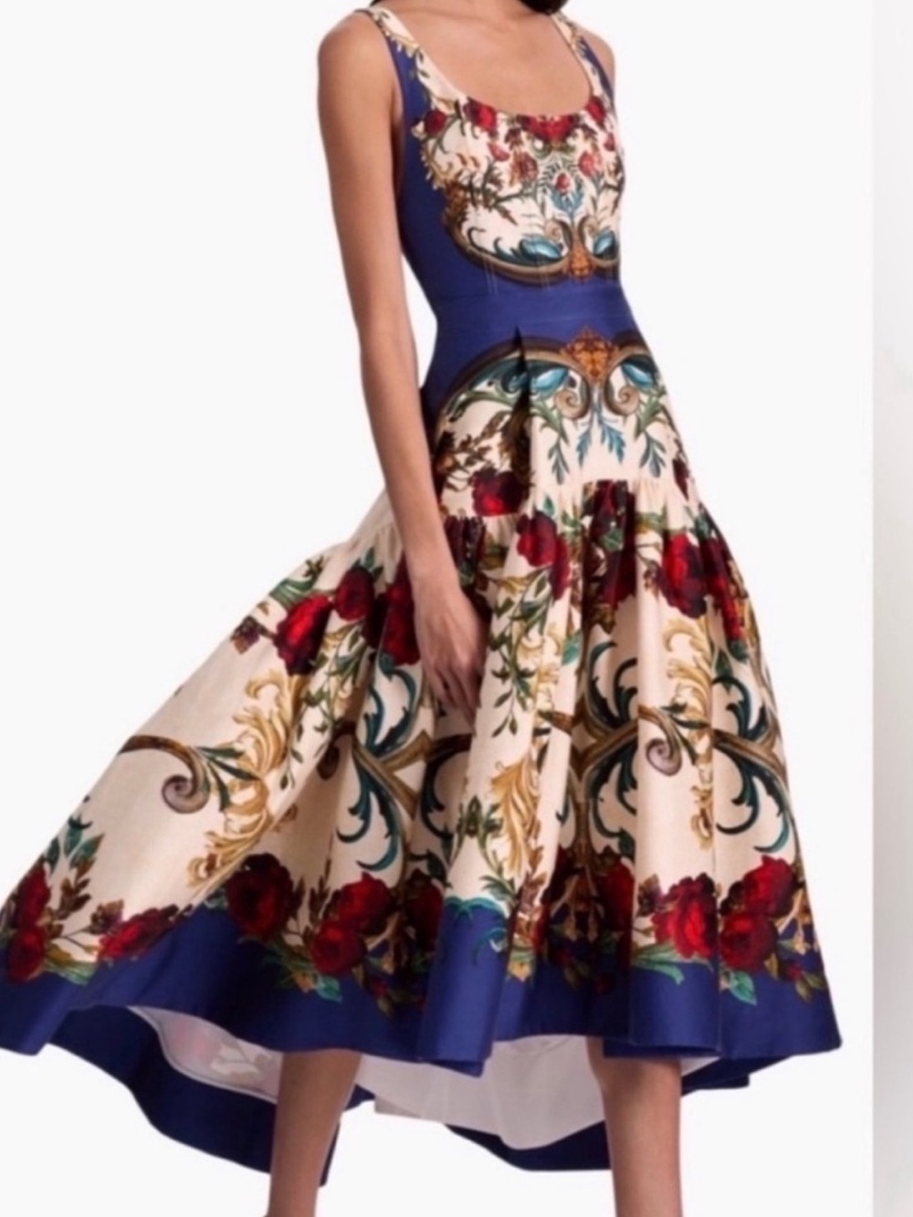 Alice + Olivia  Diana Gilded Rose Baroque Floral High-Low Midi Dress